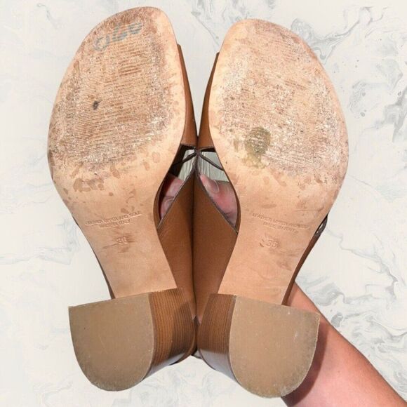 Napoleoni Leather Criss Cross Brown Leather Block Heel Sandal Women’s Size 5-5.5 - Picture 7 of 8
